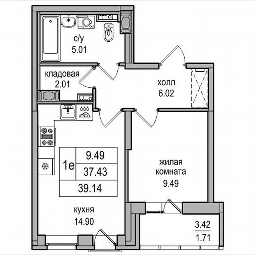 1-к. квартира, 38,5 м², 2/27 эт.