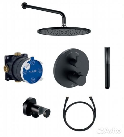 Душевая система с термостатом, черный матовый