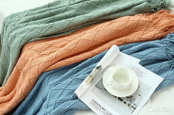 Плед вязаный мягкий в 9 расцветках