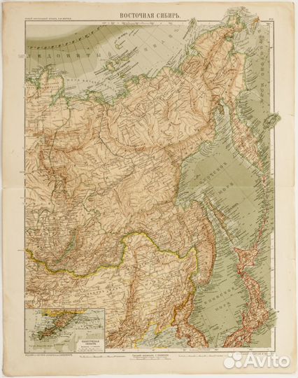 Антикварная карта восточная сибирь россия XIX век
