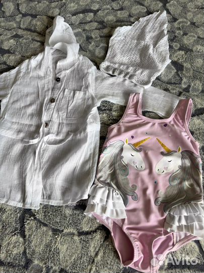 Купальник, косынка, муслиновая накидка