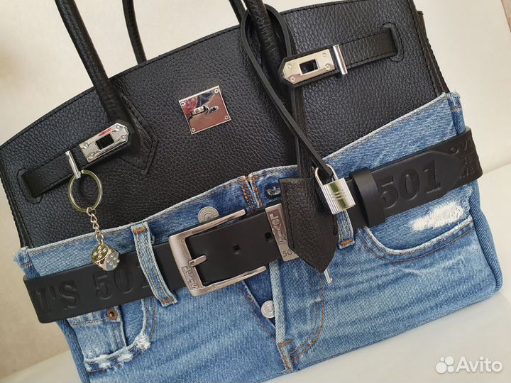 Сумка джинсовая кожаная a'la Birkin 35.My Handmade