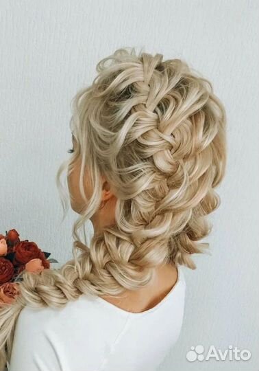 Прически свадебные вечерние косы,с живыми цветами