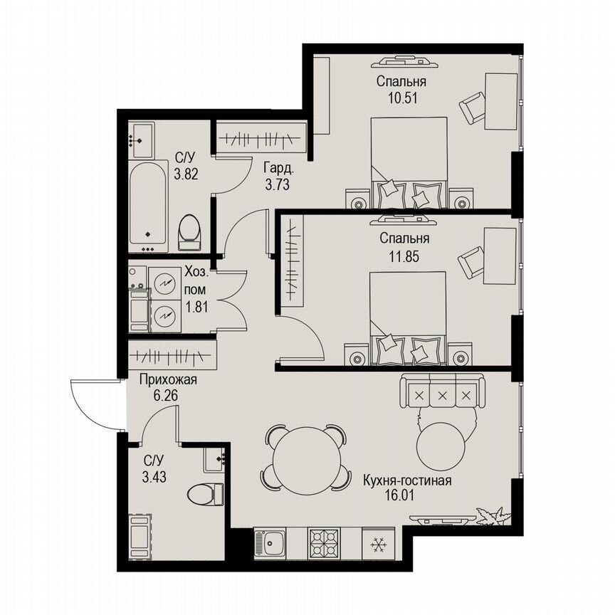 2-к. квартира, 57,4 м², 5/6 эт.
