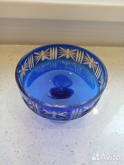 Конфетница, ваза из синего стекла СССР
