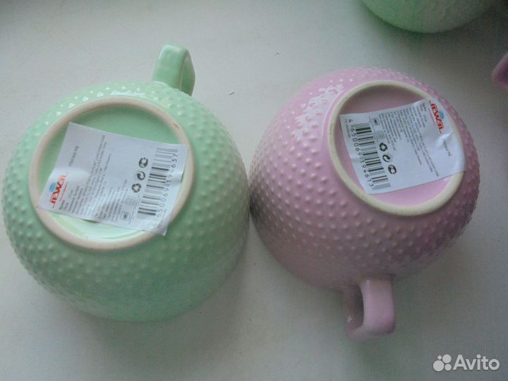 Наб 6 шт керам бульон с ручкой 570 мл розов/салатн