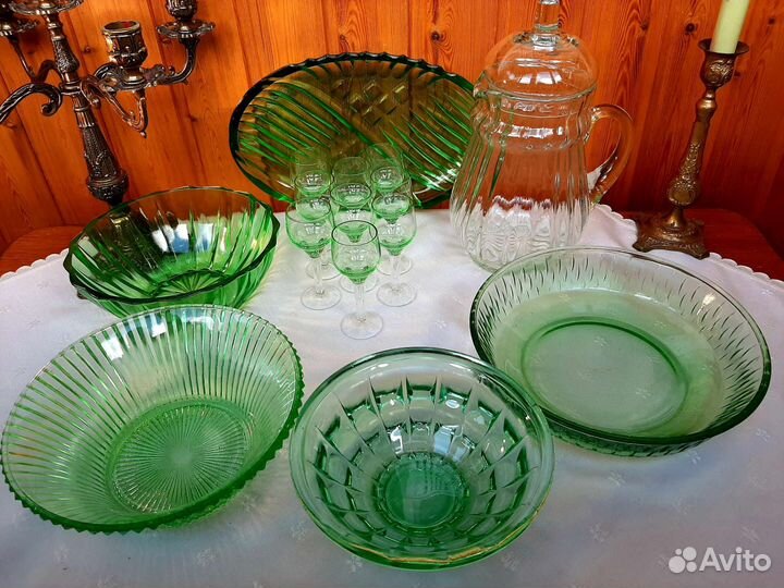 Набор посуды ссср,цветное стекло