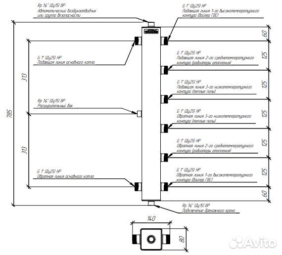 Gidruss Термогидро разделитель(нерж) tgrss-60-25x3