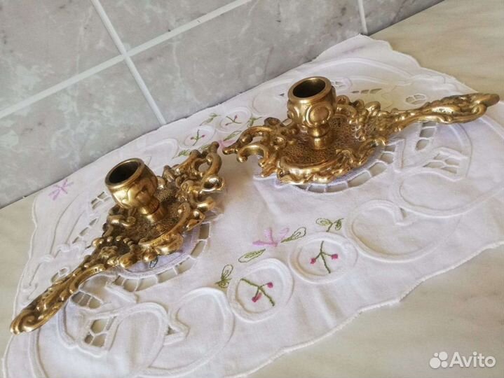 4 Старинные латунные подсвечники