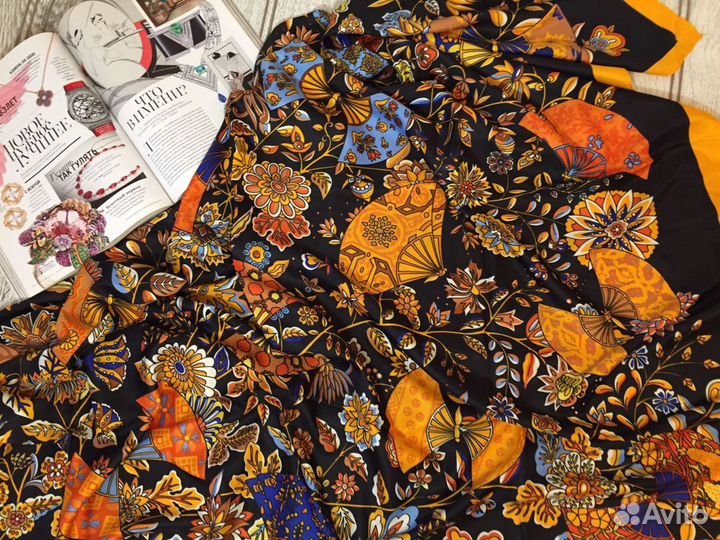 Платок шаль черного цвета. Hermes Веер