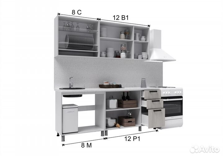 Кухонный гарнитур на 2 метра белый