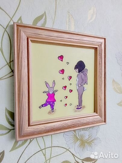 Картина зайчик на холсте 20*20 см