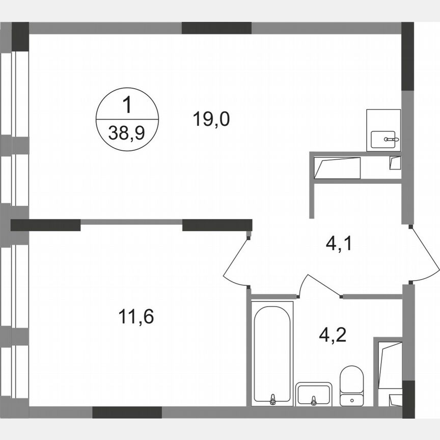 1-к. квартира, 38,9 м², 9/19 эт.