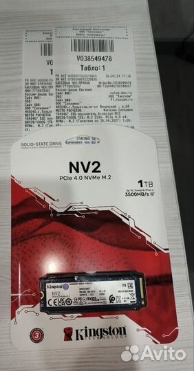 Ssd m2 nvme 1tb Kingston NV2, чек, гарантия