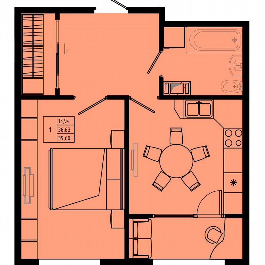 1-к. квартира, 39,6 м², 8/8 эт.