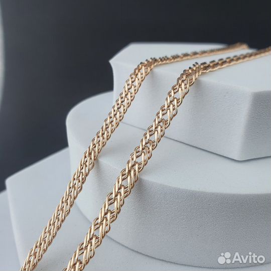 Цепь Тройной ромб с алмазной гранью из красного золота