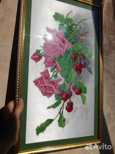 Розово-вишневый букет бисером