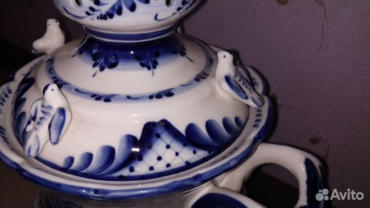 Действующий фарфоровый самовар Гжель