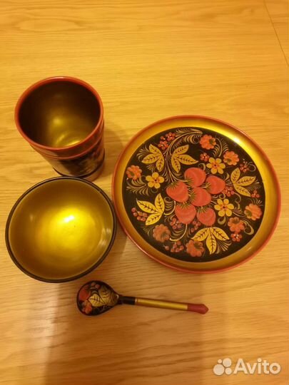 Набор посуды Хохлома, дерево