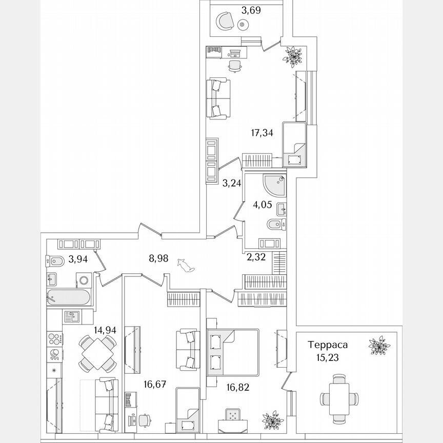 3-к. квартира, 94,7 м², 13/17 эт.