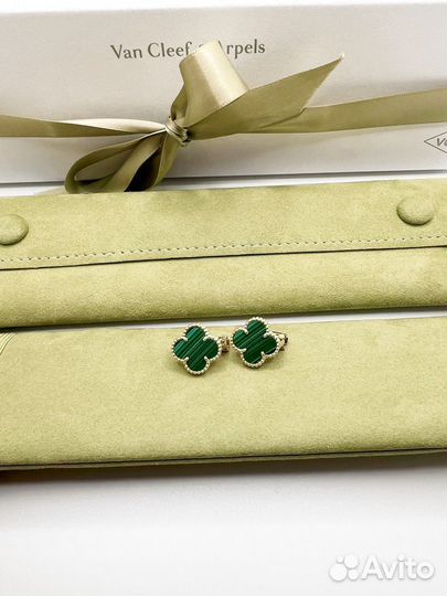 Золотые серьги van cleef ван клиф малахит