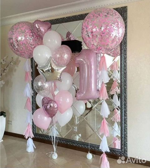 Шары девочке на годик с розовой цифрой 1