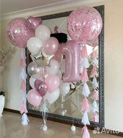 Шары девочке на годик с розовой цифрой 1