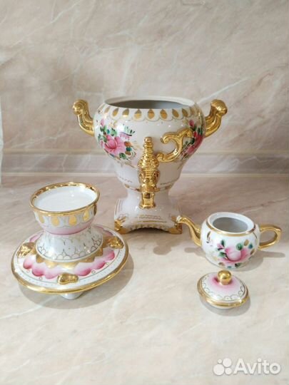 Самовар розовая гжель