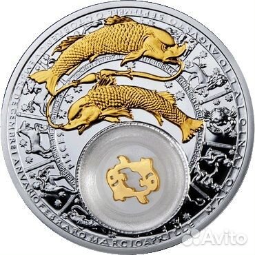 Монета Рыбы серебро позолота Беларусь 2013 год