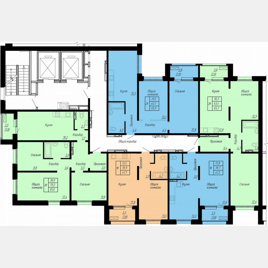 3-к. квартира, 81 м², 2/17 эт.