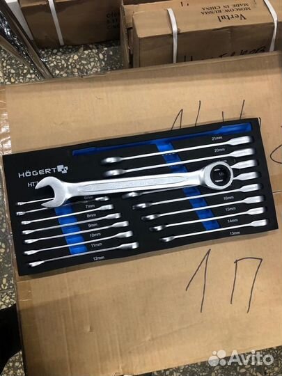 Набор рожково-накидных ключей с трещоткой hoegert