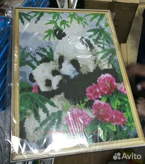 Алмазная мозаика 40x50 Синий павлин и цветы на дер