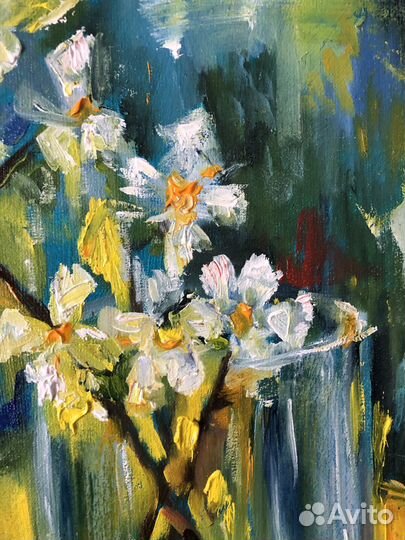 Белые цветы картина с цветами маслом на холсте