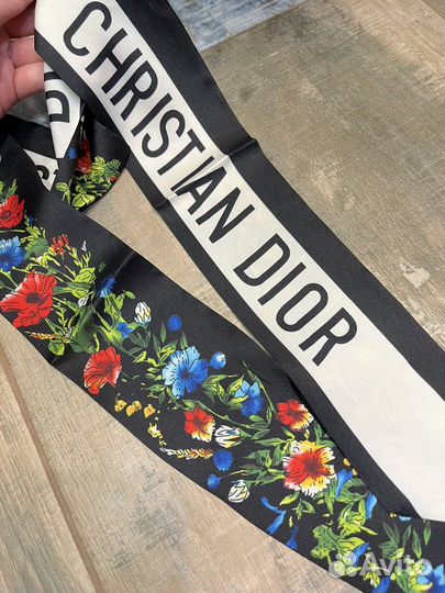 Шелковая лента твилли Twilly Dior колос синяя