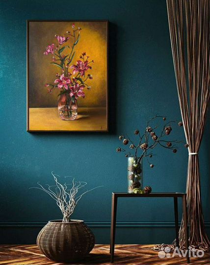 Картина маслом на холсте цветы лилии