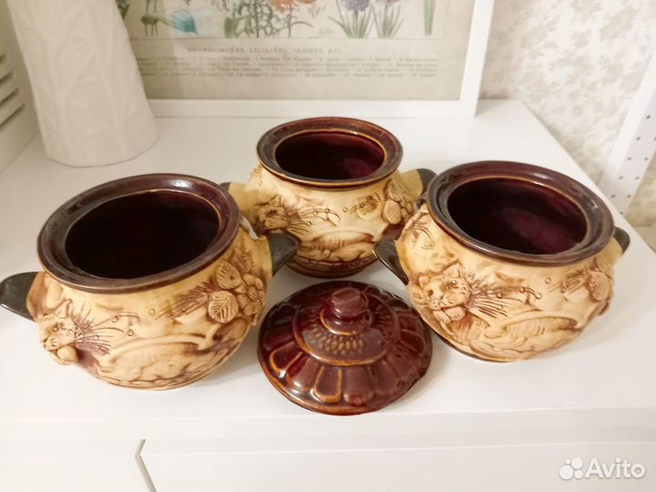 Глиняные горшки для запекания 3шт