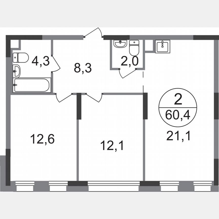 2-к. квартира, 60,4 м², 1/17 эт.