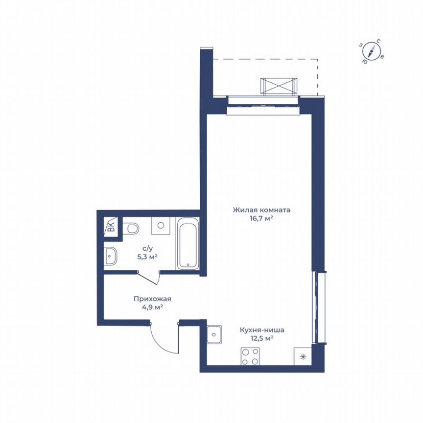 Квартира-студия, 39,4 м², 1/15 эт.