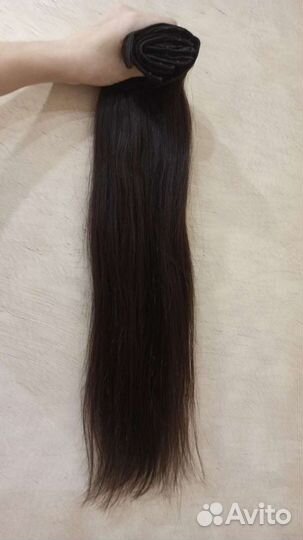 Волосы на заколках трессах темно русые 45-55 новые