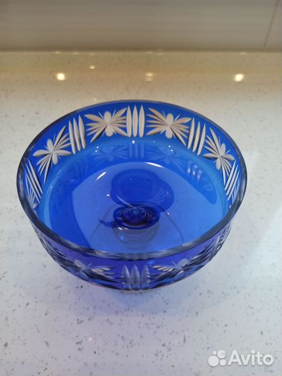 Конфетница, ваза из синего стекла СССР