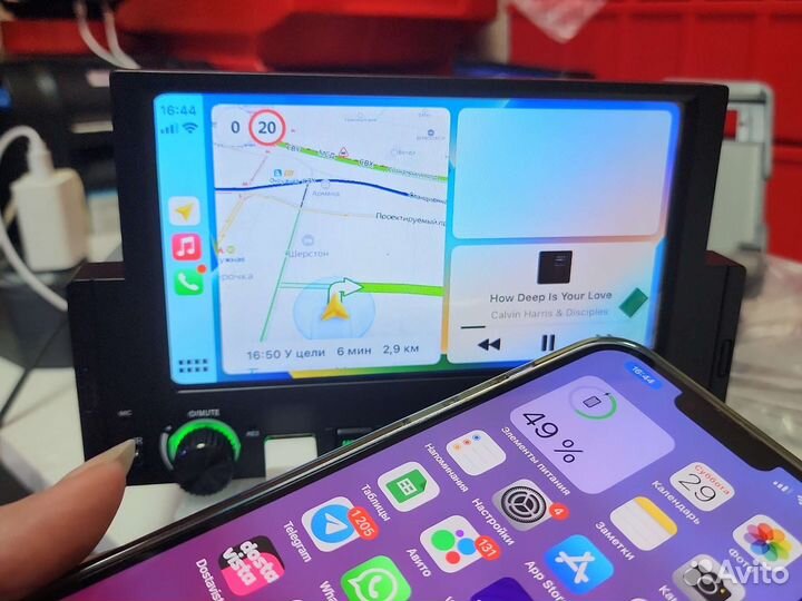 1din магнитола с CarPlay и Bluetooth экран 6 дюймо