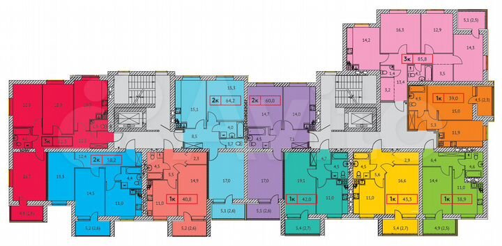1-к. квартира, 42 м², 6/9 эт.