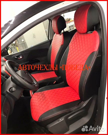 Чехлы Renault Kaptur из экокожи чёрно-красные Ромб