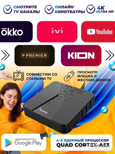 Андроид Тв приставка. Новая. WiFi 5G. 16/2 Гб. 4К