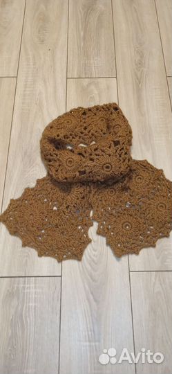 Шарф женский вязаный узорный коричневый 180x30см