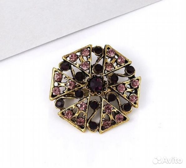 Антикварная брошь Гранат Розовые Сапфиры