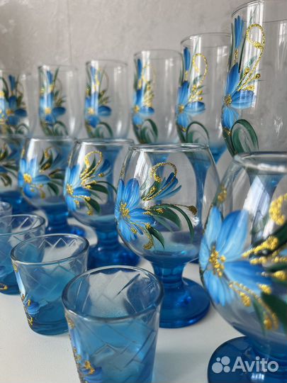 Набор бокалов и рюмок гусь хрустальный