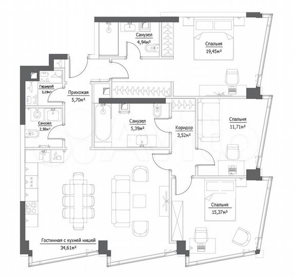 3-к. квартира, 106,5 м², 36/41 эт.