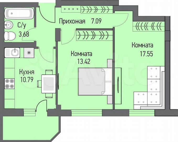 2-к. квартира, 56,9 м², 10/16 эт.