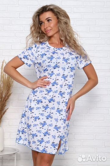 Оптом. Сорочка женская - белый-василек №Н-33601